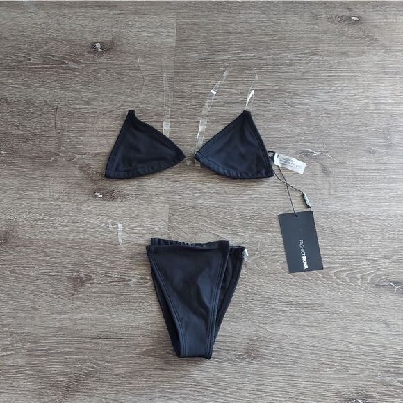 NEW Fashion Nova Clear Skies 2 Piece PVC Strap Bikini  - Black - XS - Picture 2 of 6